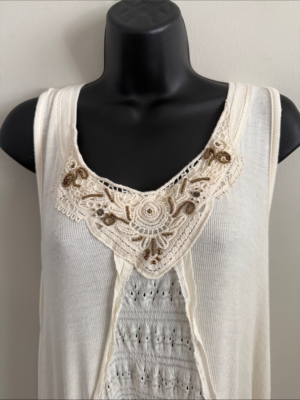Knox Rose Cream Crochet Trim Tank Top Boho Cottage Core Size Large - Picture 2 of 13